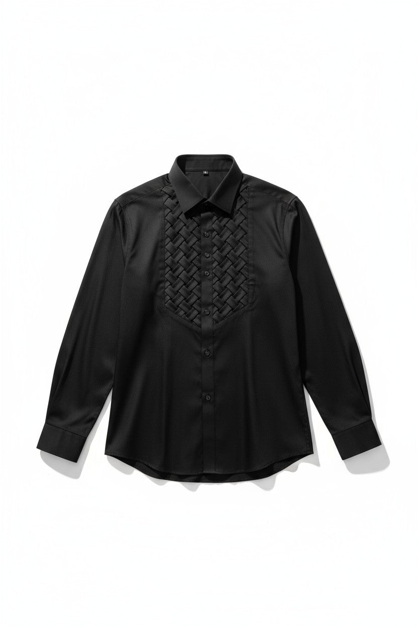 Men’s Black Tuxedo Dress Shirt – Slim Fit Satin Weave Formal Shirt
