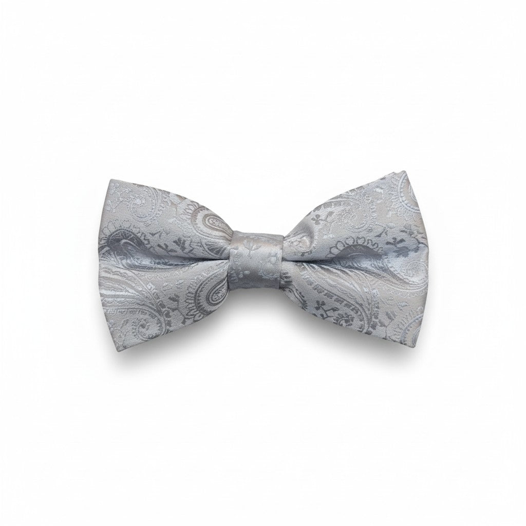 Silver Paisley Jacquard Bow Tie – Luxury Formal Accessory