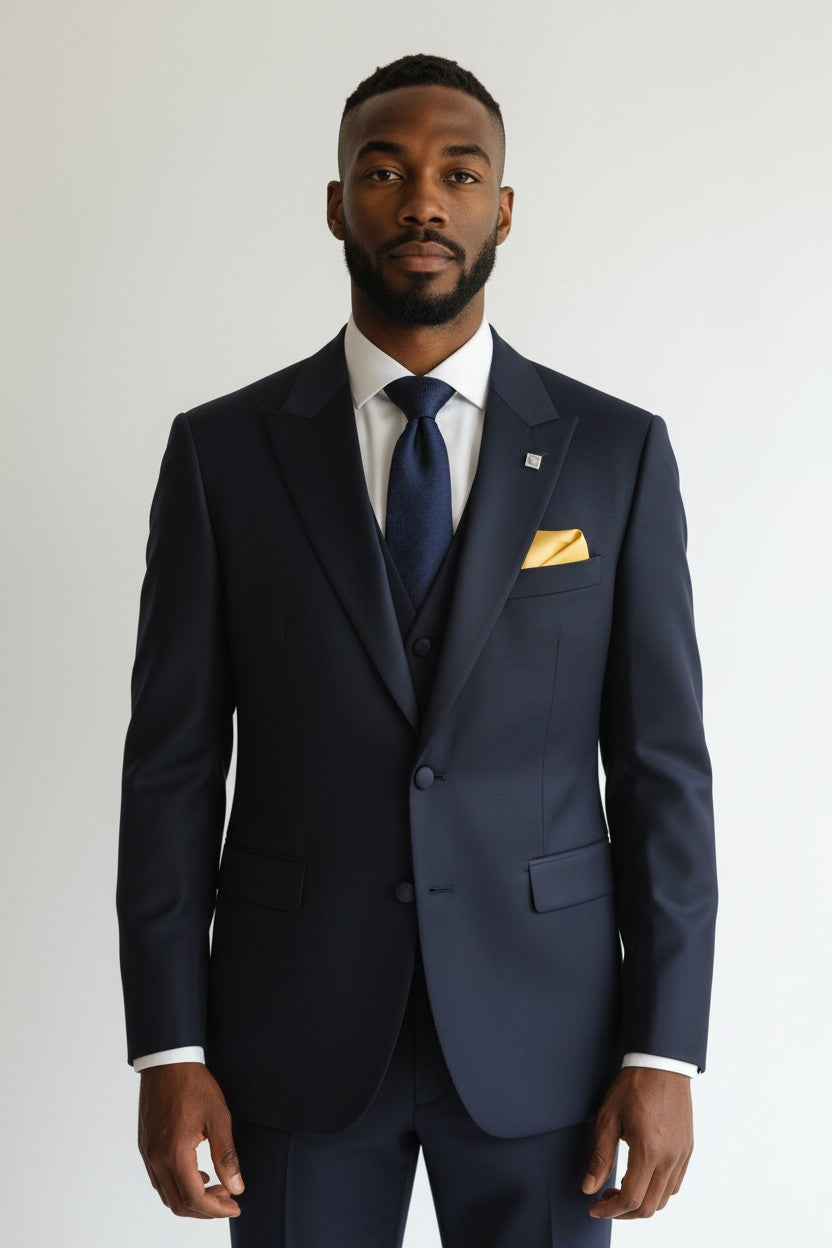 Men’s Navy Tailored 3-Piece Suit – Classic Single-Breasted Formalwear