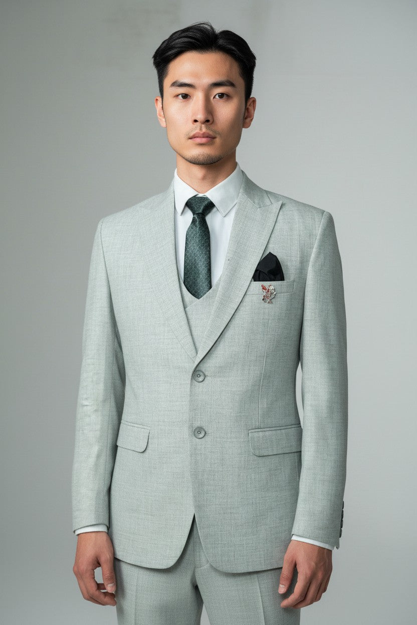 Men’s Light Sage Green 3-Piece Suit – Modern Fit Formal Wear