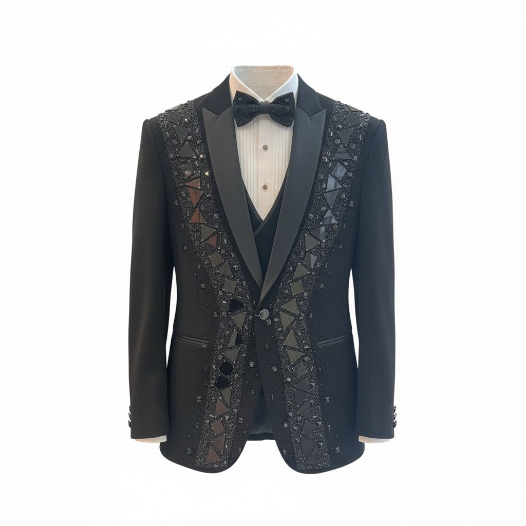Black Luxury Mirror-Work Designer Tuxedo Set