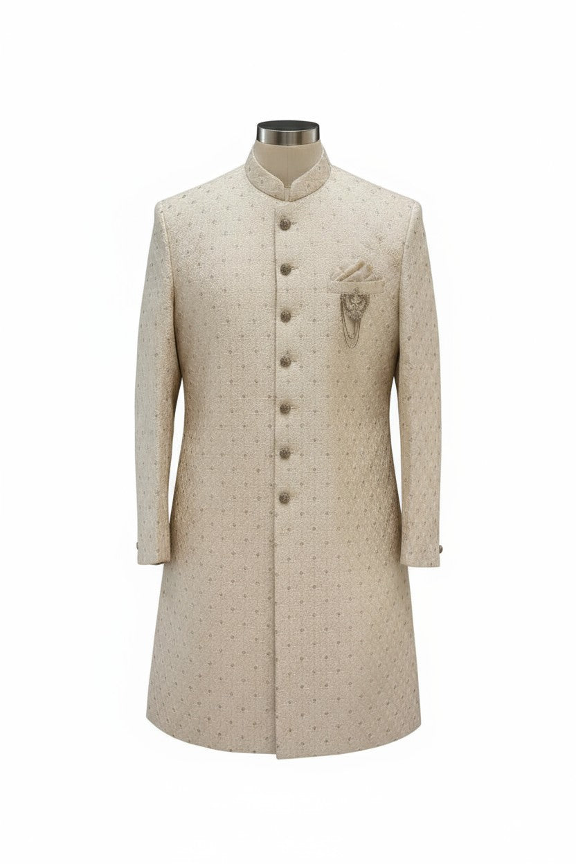 Ivory Textured Sherwani for Men – Handcrafted Regal Wedding Outfit