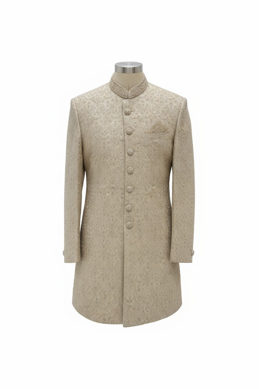 Ivory Brocade Sherwani for Men – Elegant Handcrafted Wedding Ensemble