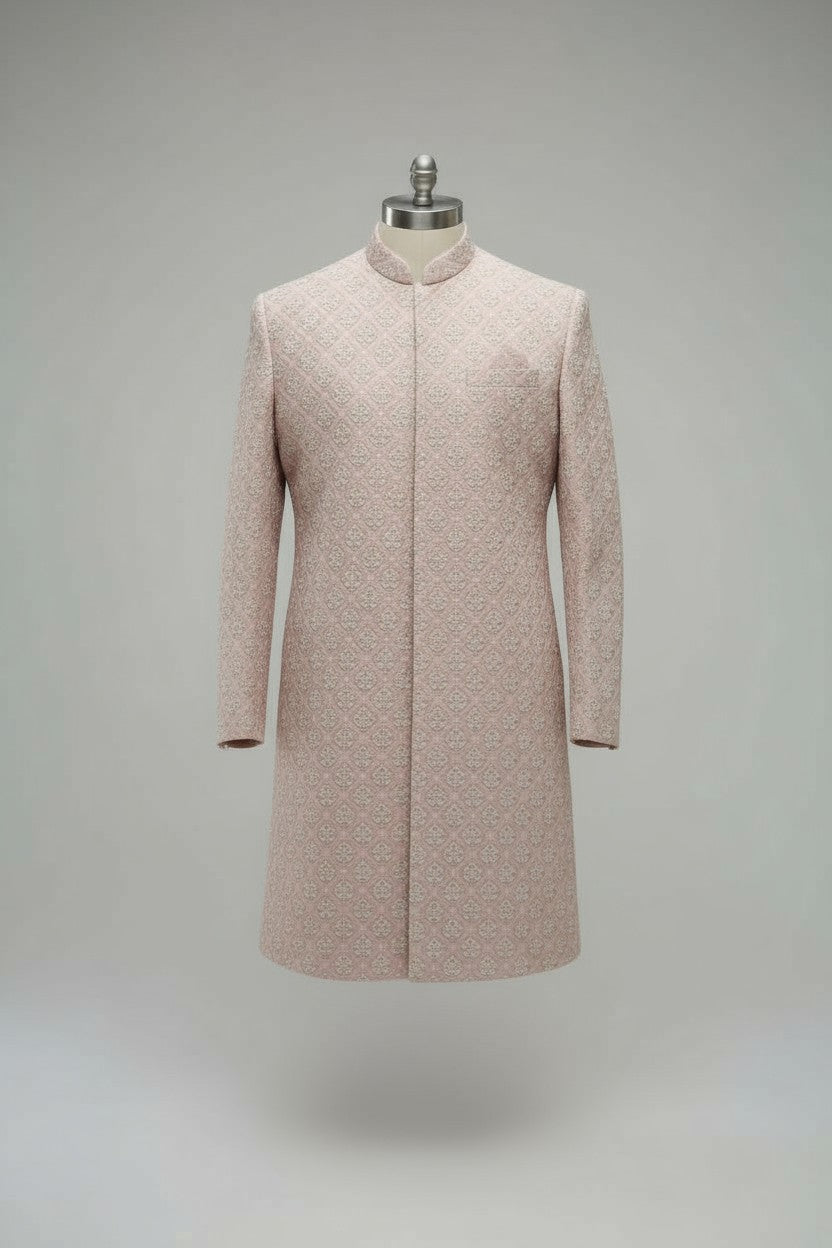 Blush Pink Jacquard Sherwani for Men – Elegant Minimal Wedding Attire