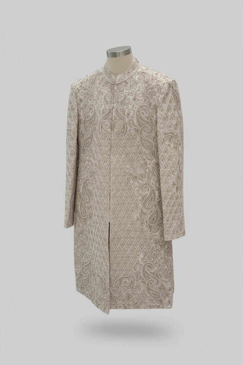Champagne Gold Embroidered Sherwani for Men – Royal Wedding Outfit