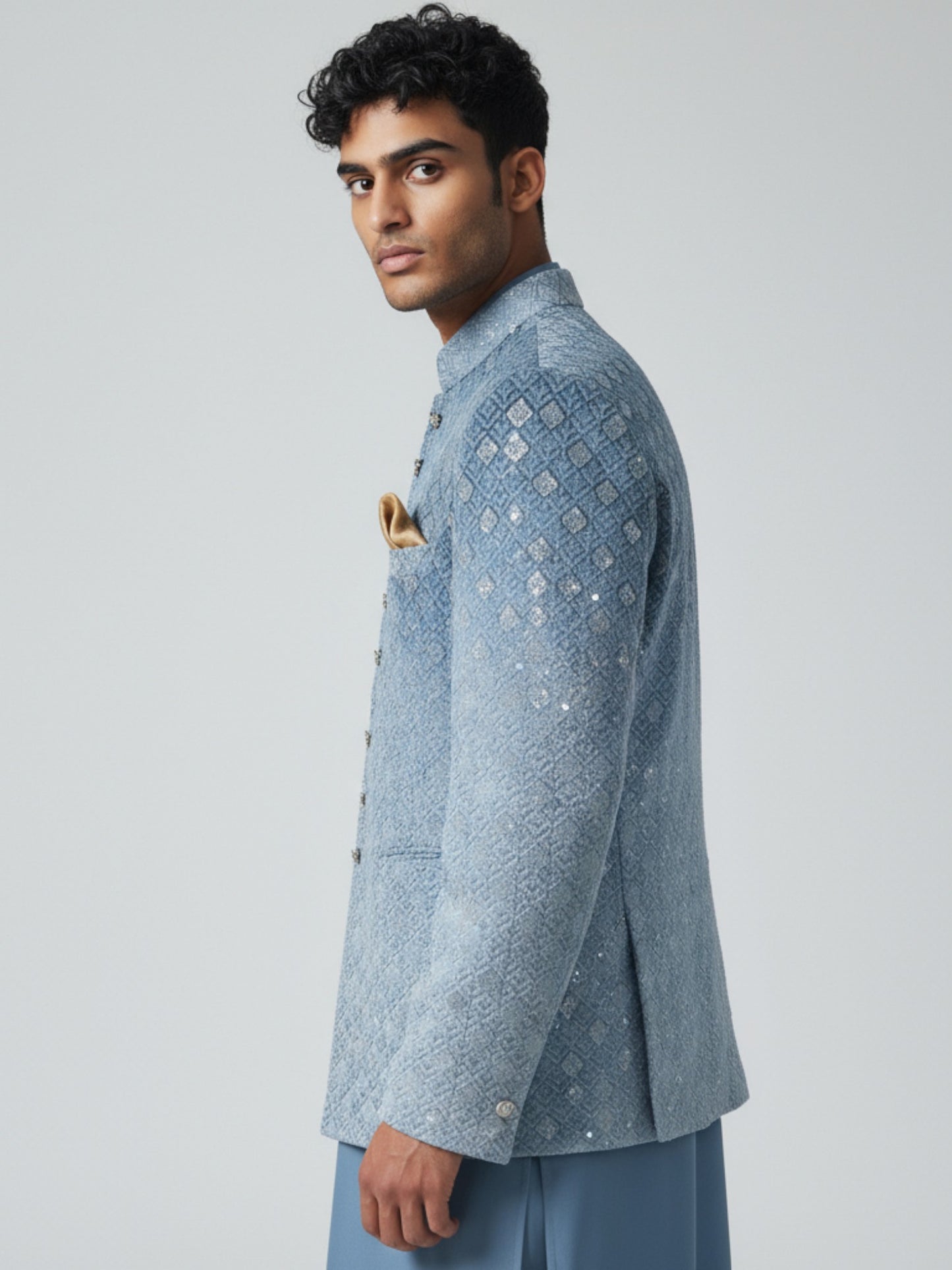 Powder Blue Indo-Western Jacket for Men