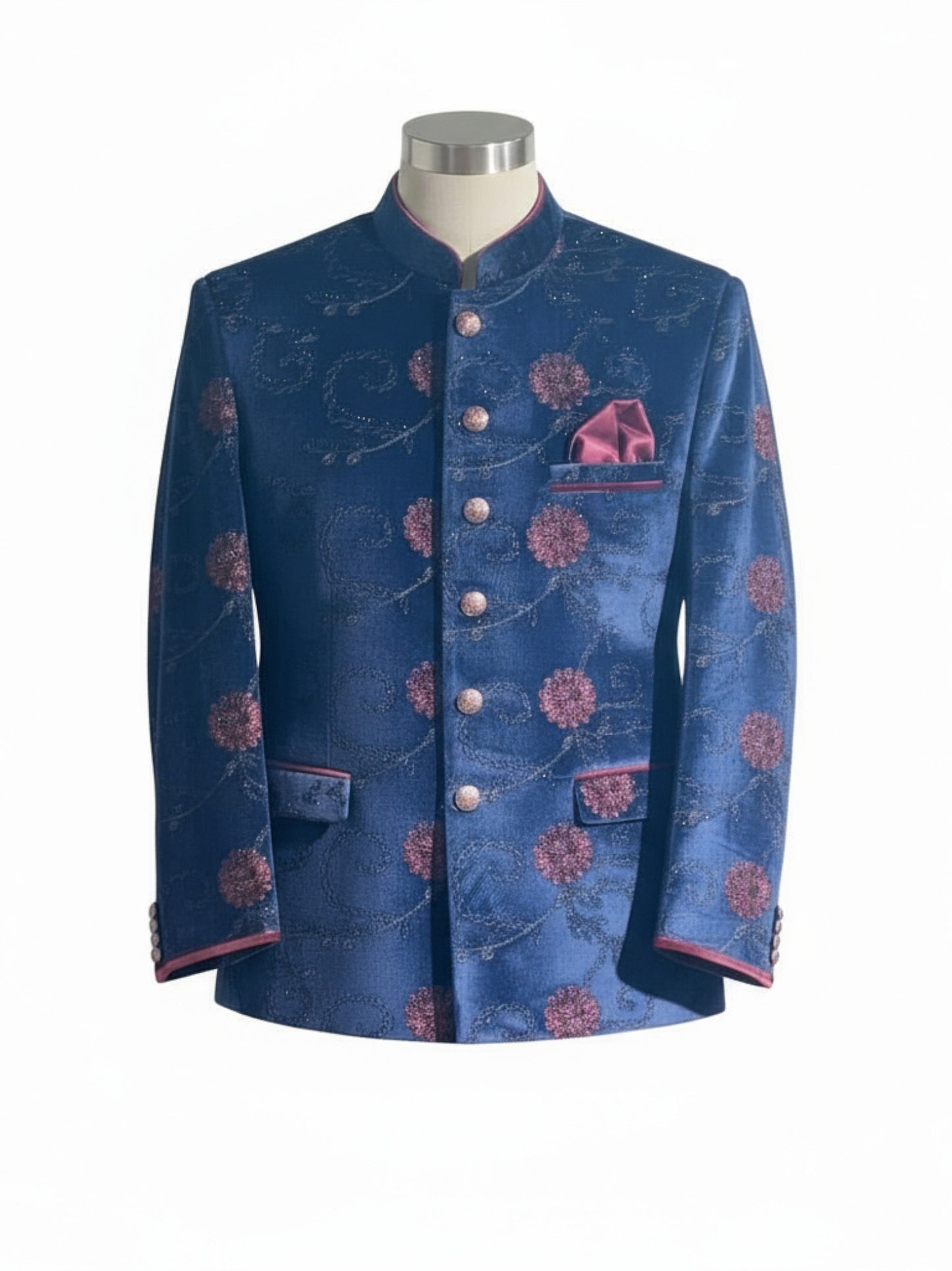 Navy Blue Velvet Jodhpuri Suit – Embroidered Royal Wear