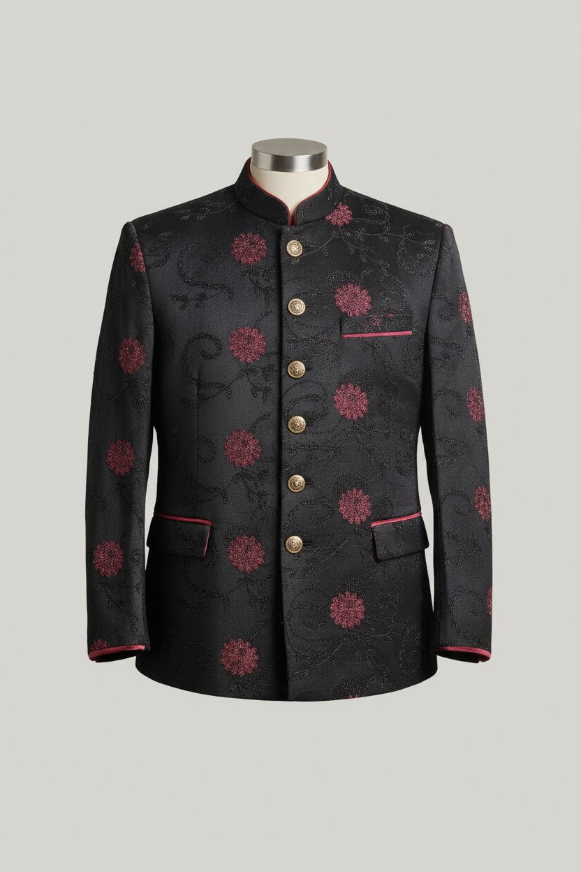 Black & Maroon Embroidered Jodhpuri Suit – Royal Wedding Wear
