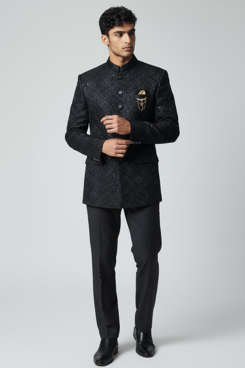 Black Textured Jodhpuri Suit – Classic Royal Party Wear