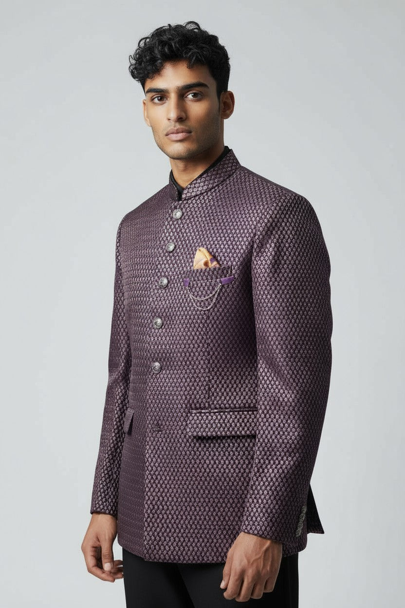 Maroon Textured Jodhpuri Suit – Royal Party & Wedding Wear