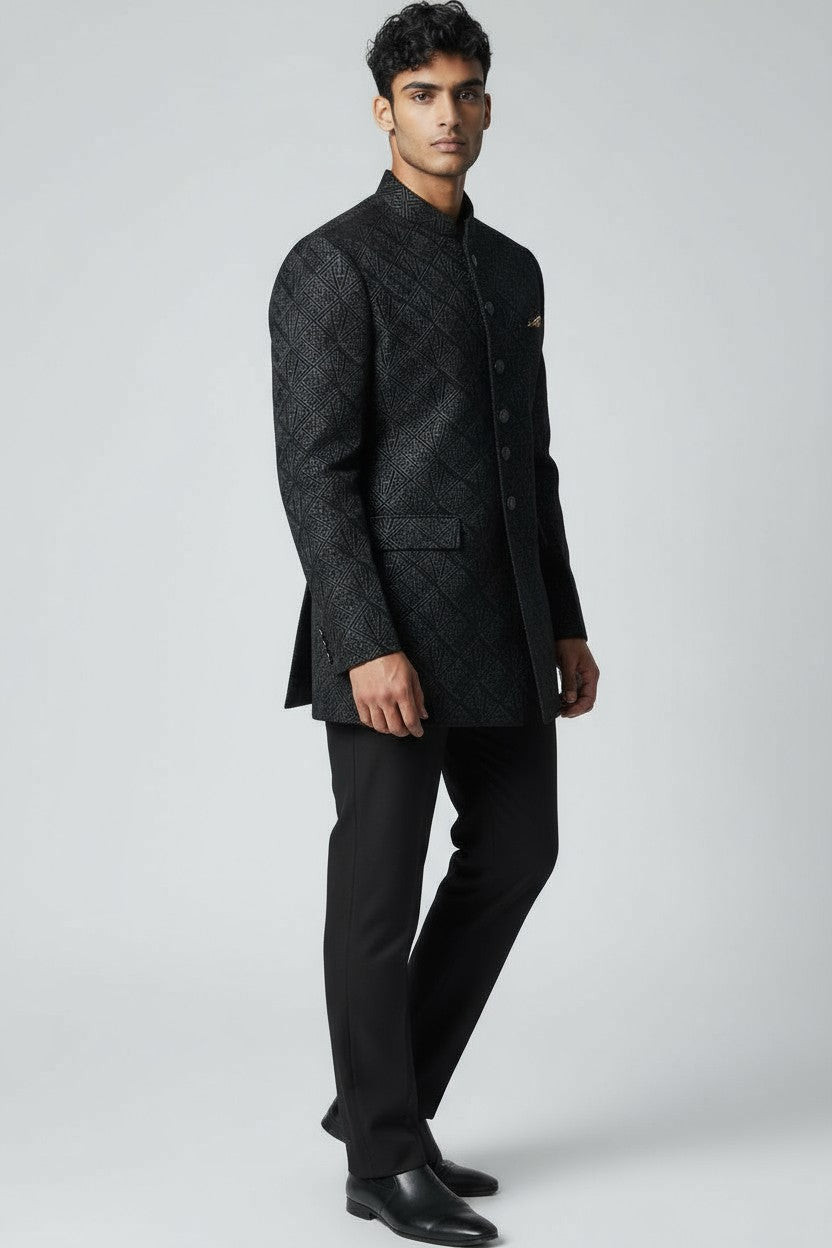 Black Textured Jodhpuri Suit – Classic Royal Party Wear