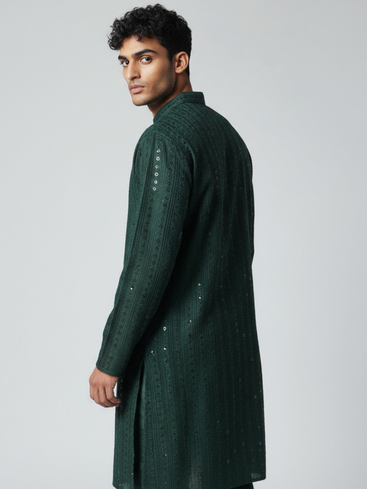 Forest Green Chikankari Kurta Pajama for Men – Festive Embroidered Set