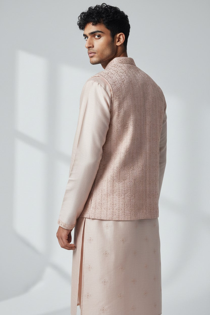 Blush Cream 3-Piece Kurta Set – Embroidered Wedding Wear