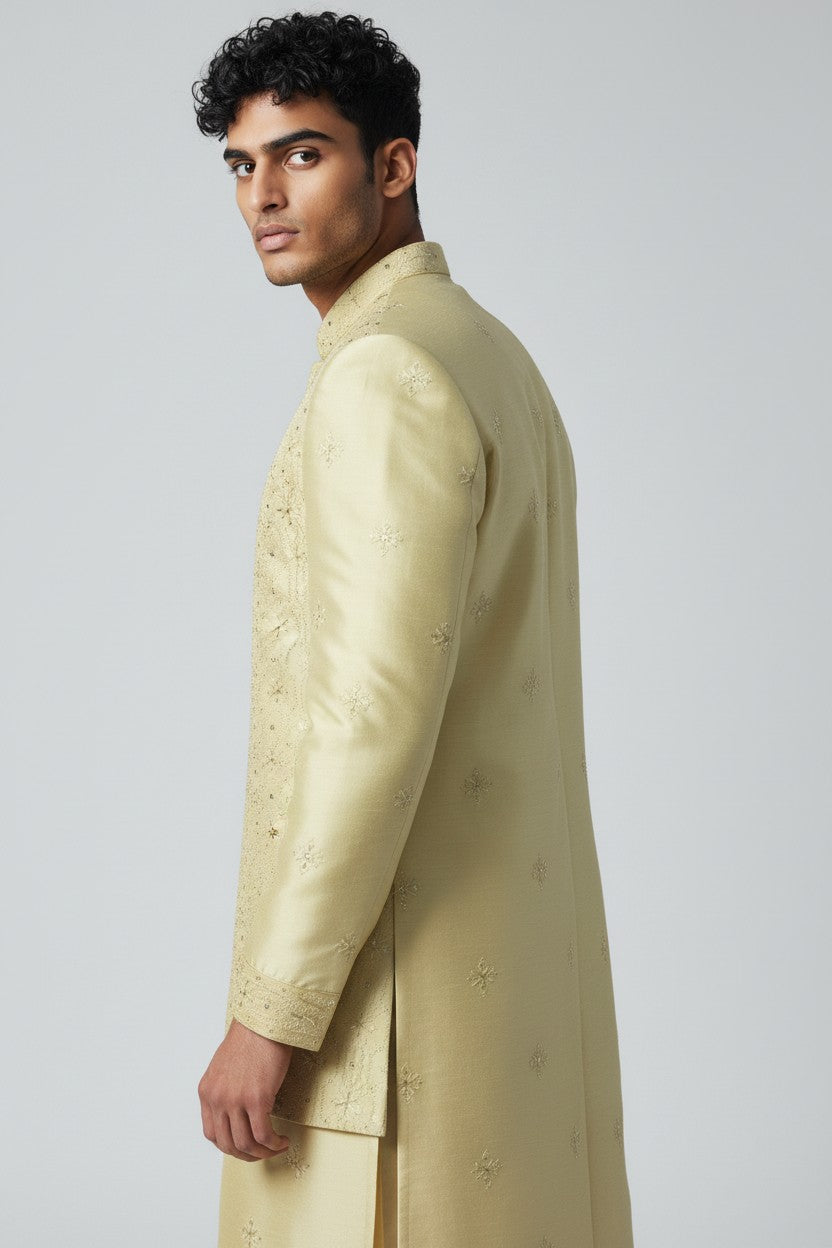 Pastel Yellow 3-Piece Kurta Set – Embroidered Wedding Wear