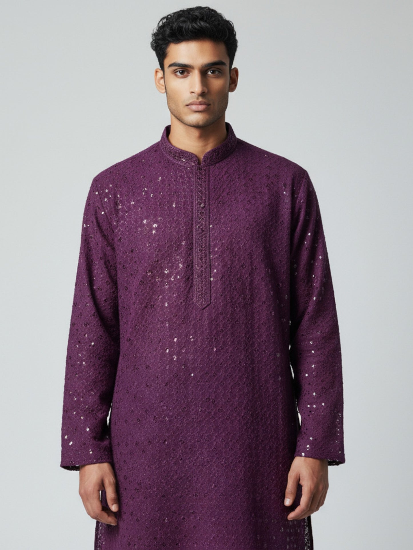 Purple Chikankari Kurta Pajama for Men – Mirror Embroidered Festive Wear