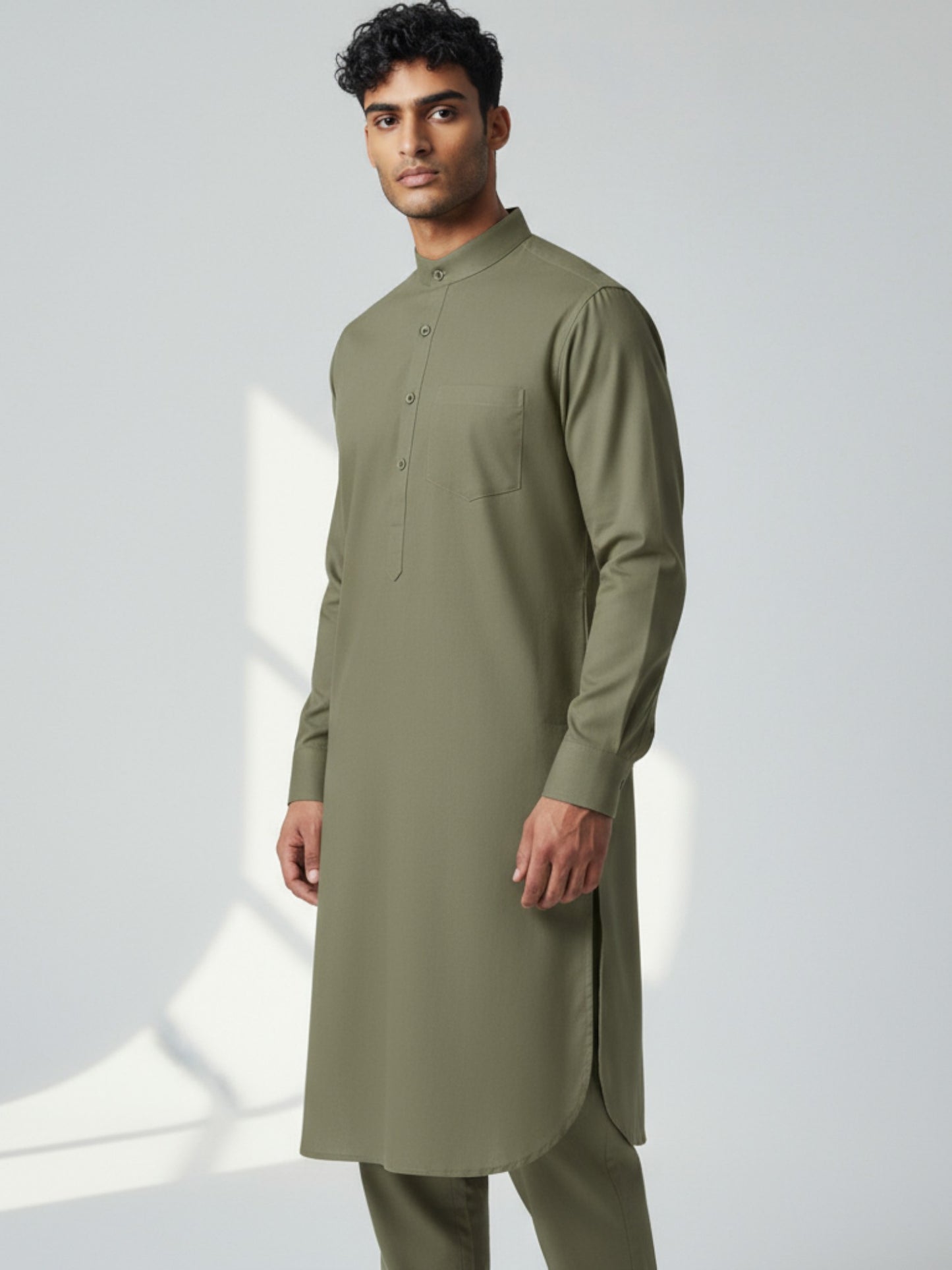 Olive Green Kurta Pajama for Men – Classic Solid Cotton Ethnic Wear