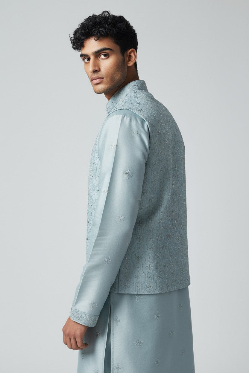 Pastel Blue 3-Piece Kurta Set – Embroidered Festive Wear