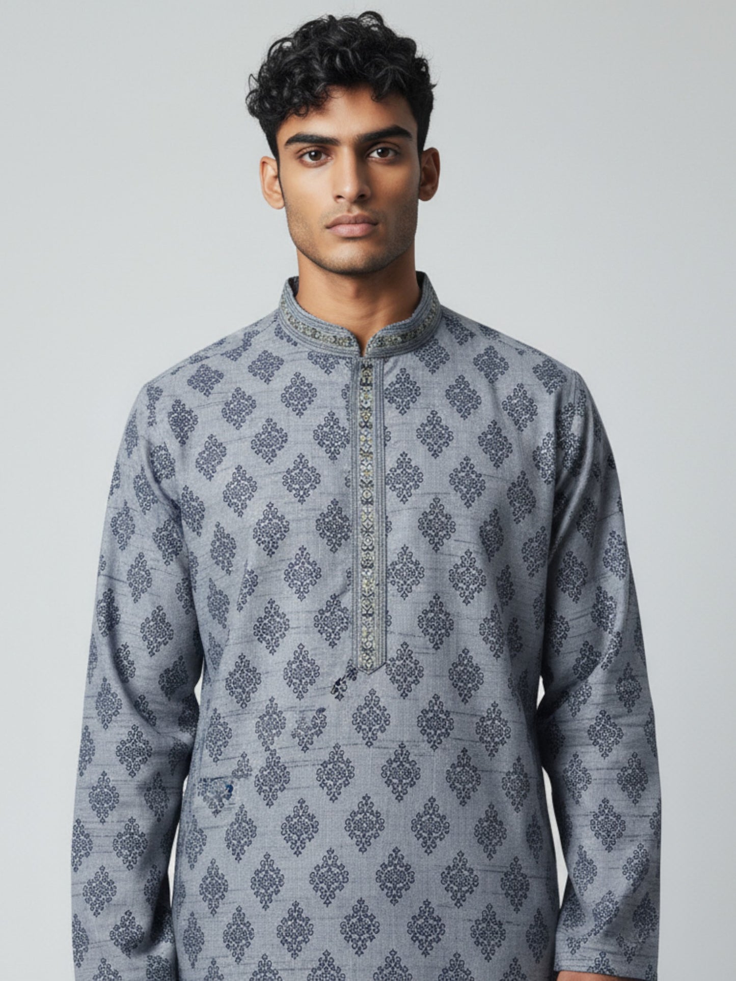 Blue Patterned Kurta Pajama for Men – Elegant Festive Outfit