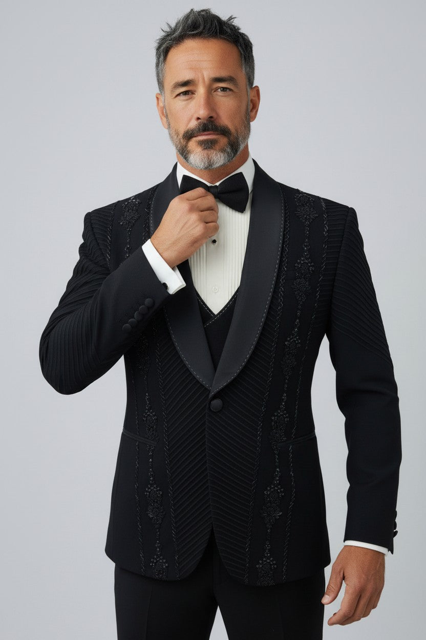 Men’s Black Designer 5-Piece Suit – Luxe Tailoring & Commanding Presence