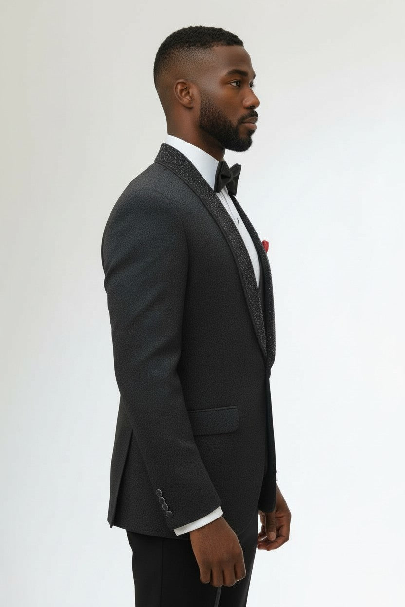 Black Luxury Tuxedo with Textured Shawl Lapel