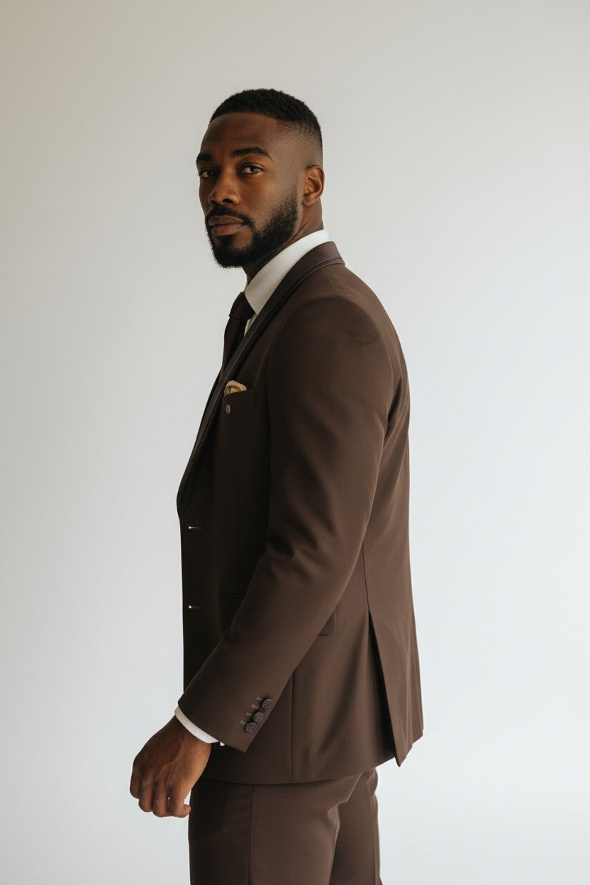 Men’s Brown Shawl Lapel 3-Piece Suit – Modern Fit Formal Wear