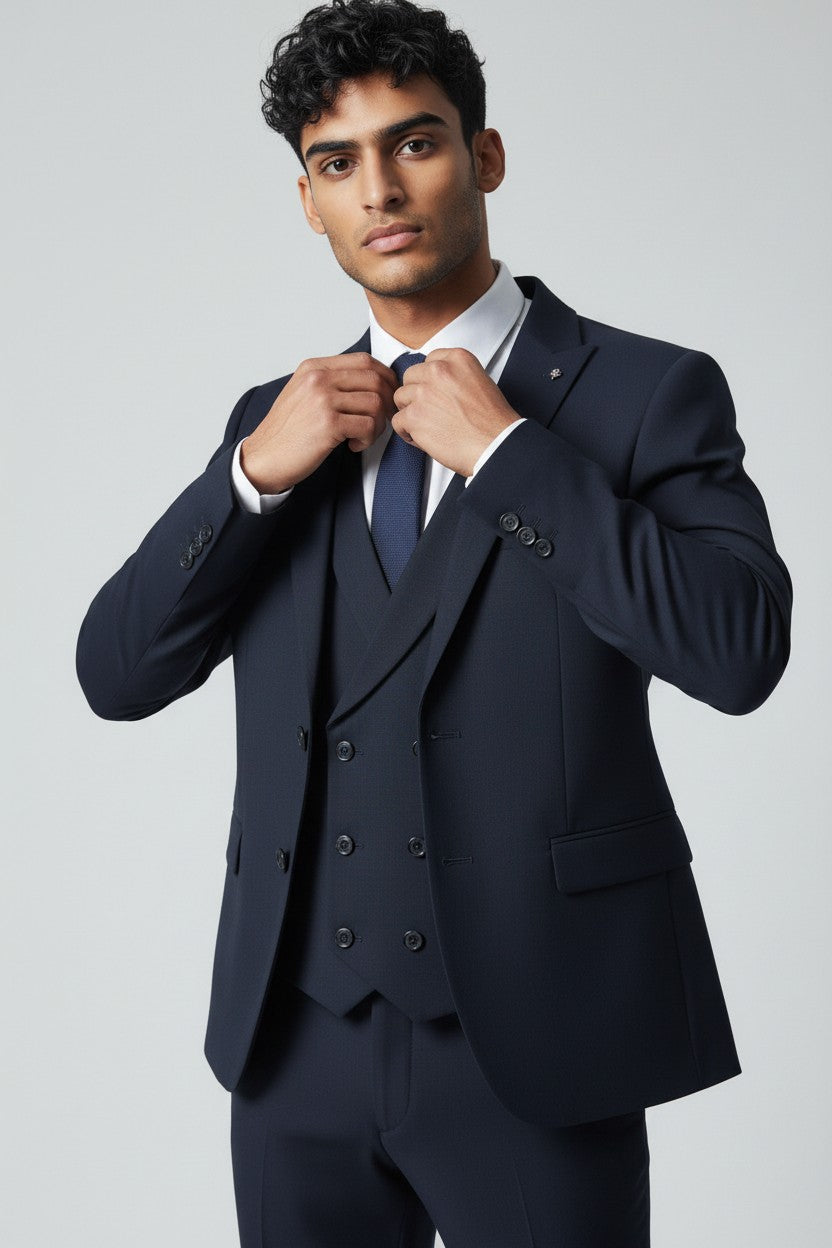 Men’s Navy 3-Piece Suit in Japanese Fabric – Modern Fit