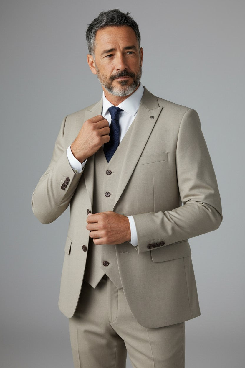 Men’s Beige 3-Piece Suit – Modern Fit Formal & Business Wear