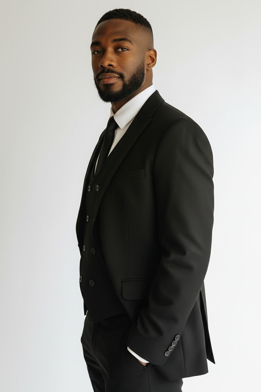 Men’s Black 3-Piece Suit – Modern Fit with Premium Japanese Fabric