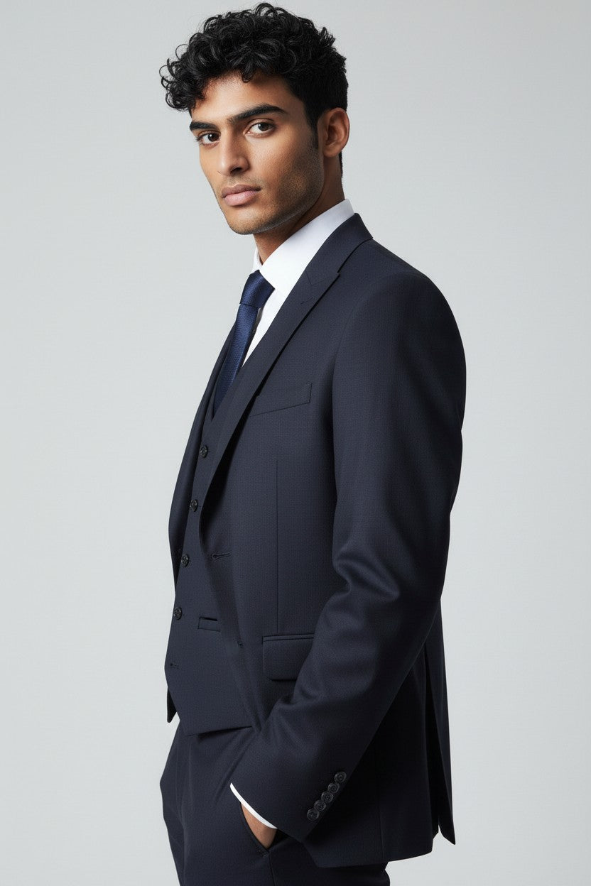 Men’s Navy 3-Piece Suit in Japanese Fabric – Modern Fit