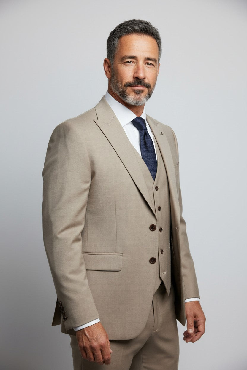 Men’s Beige 3-Piece Suit – Modern Fit Formal & Business Wear