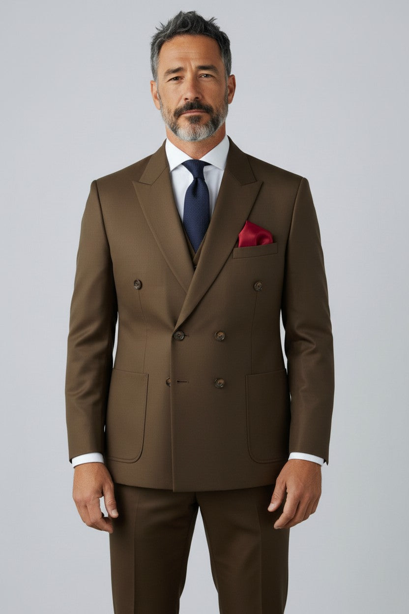 Men’s Brown Double-Breasted Suit – Modern Fit Formal Wear