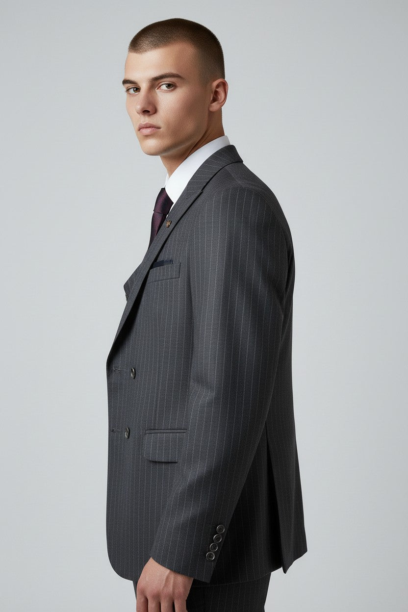 Men’s Charcoal Pinstripe 3-Piece Suit – Modern Fit Business Wear