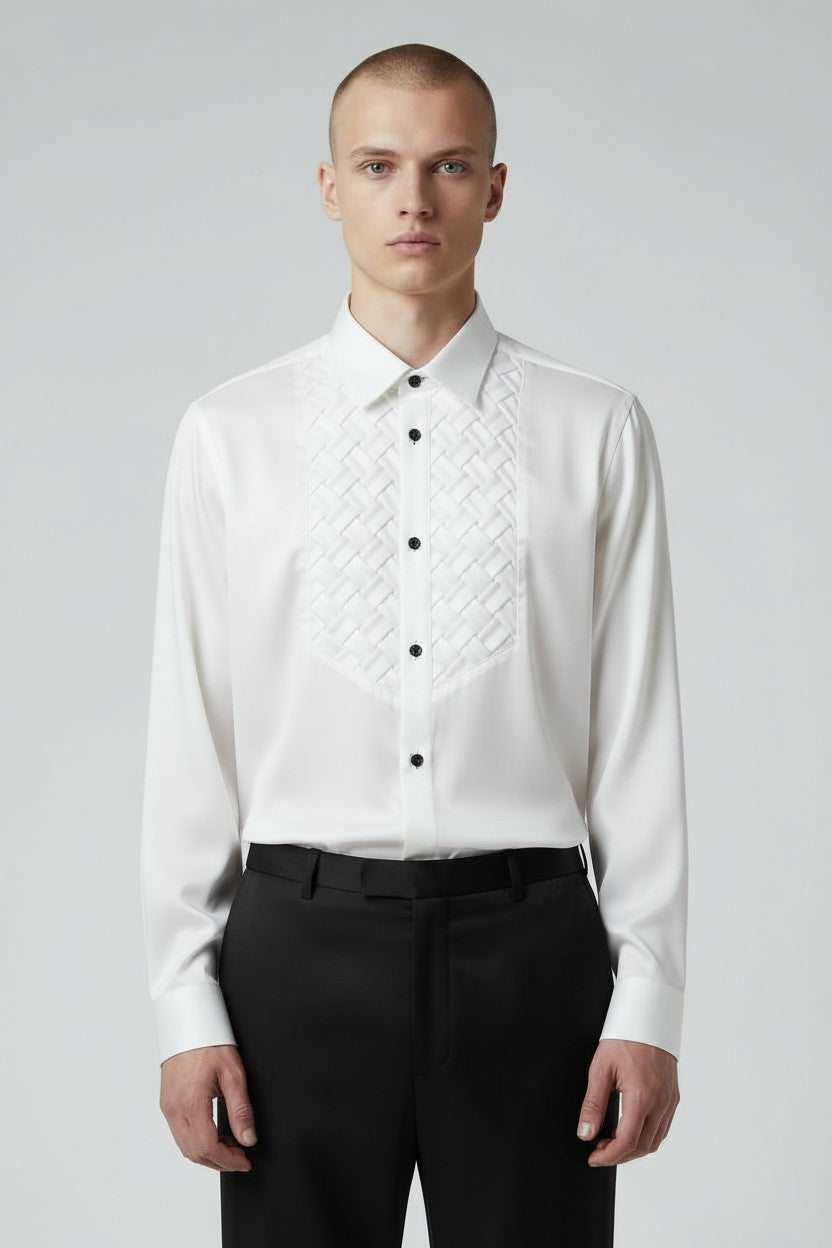 Men’s White Tuxedo Dress Shirt – Classic Slim Fit Formal Shirt