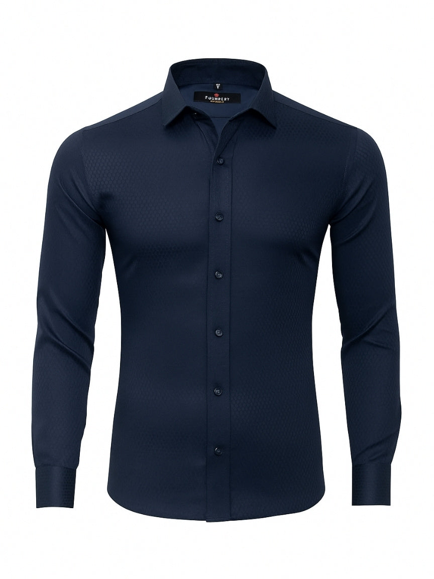 Men’s Navy Blue Dress Shirt – Slim Fit Formal Cotton Shirt