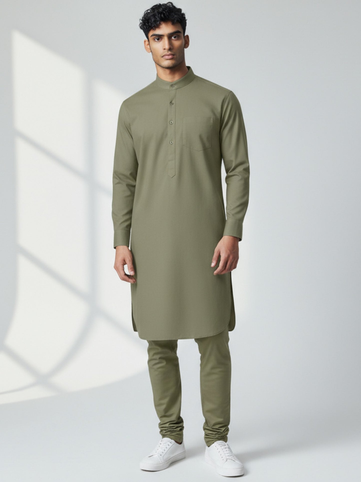 Olive Green Kurta Pajama for Men – Classic Solid Cotton Ethnic Wear