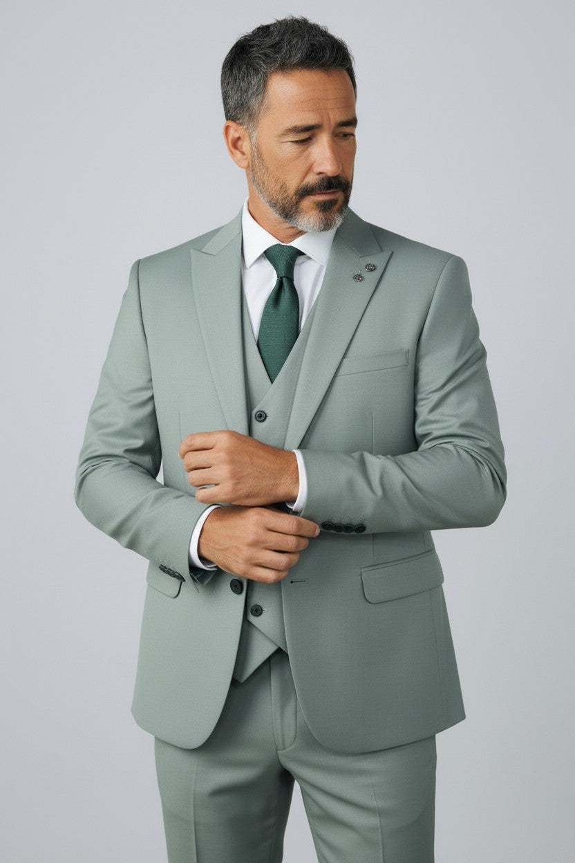 Men’s Sage Green 3-Piece Suit – Modern Wedding & Formalwear Set
