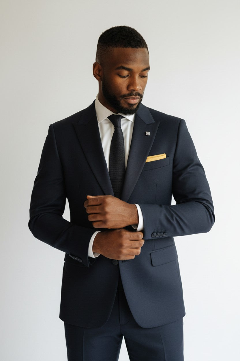 Men’s Navy Tailored 3-Piece Suit – Classic Single-Breasted Formalwear