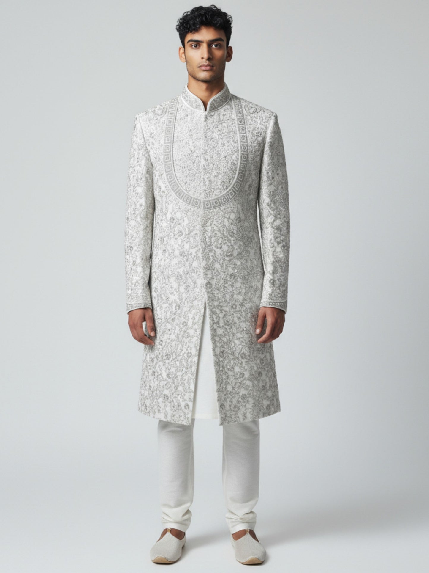 Ivory Embroidered Sherwani for Men – Regal Handcrafted Wedding Wear