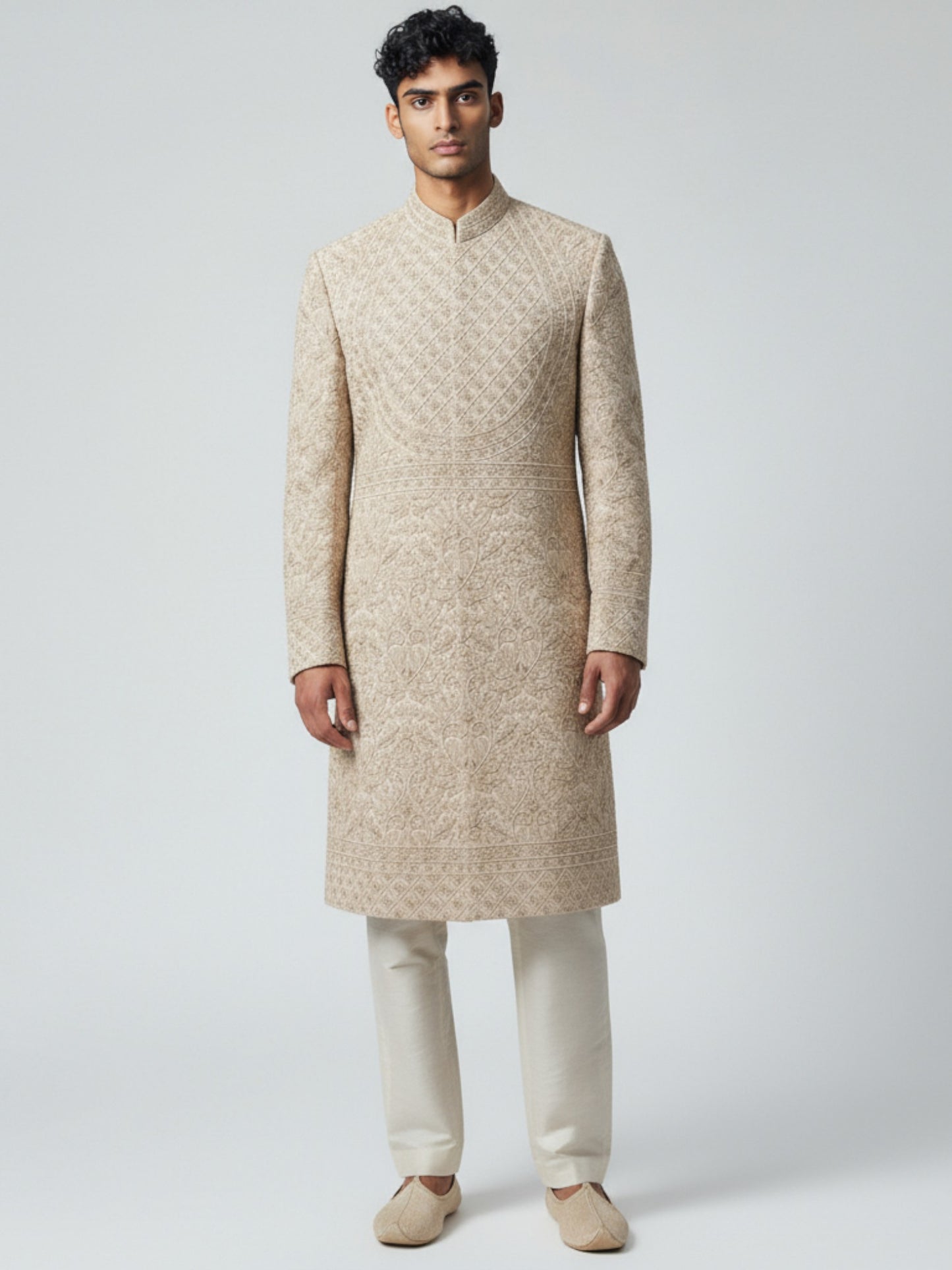 Ivory Hand-Embroidered Sherwani for Men – Royal Wedding Collection