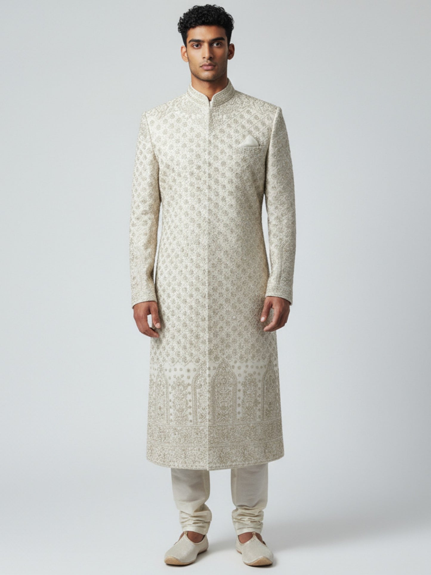 Ivory Designer Sherwani for Men – Handcrafted Embroidered Wedding Outfit