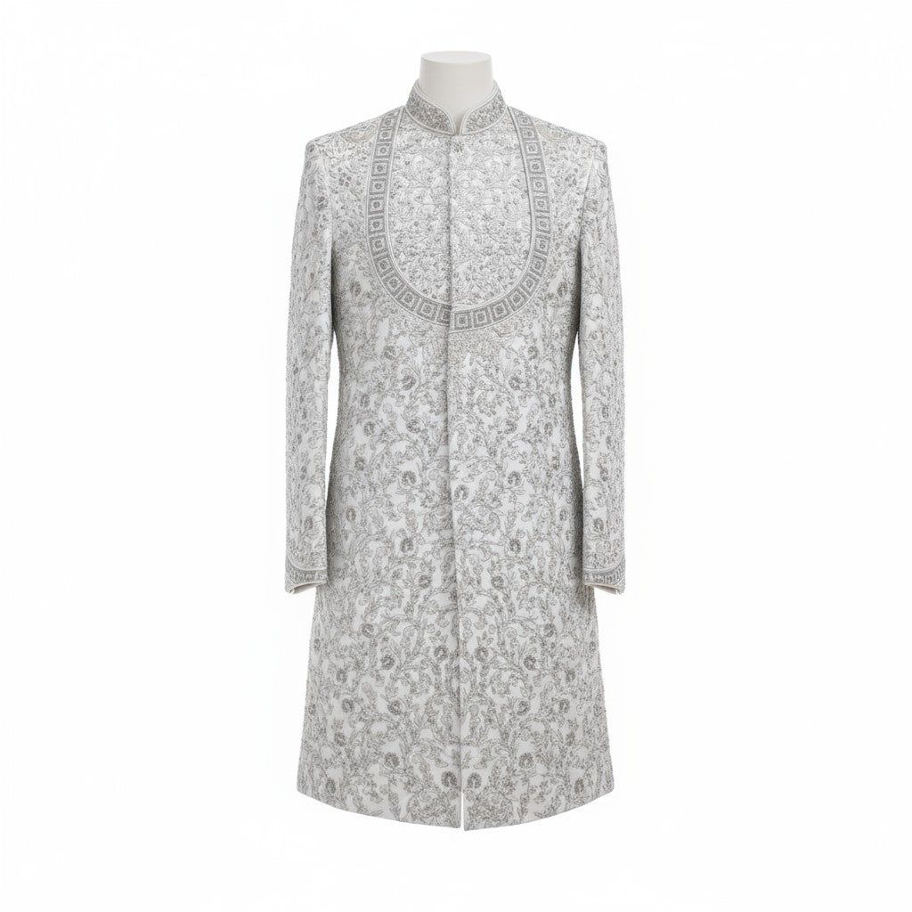 Ivory Embroidered Sherwani for Men – Regal Handcrafted Wedding Wear