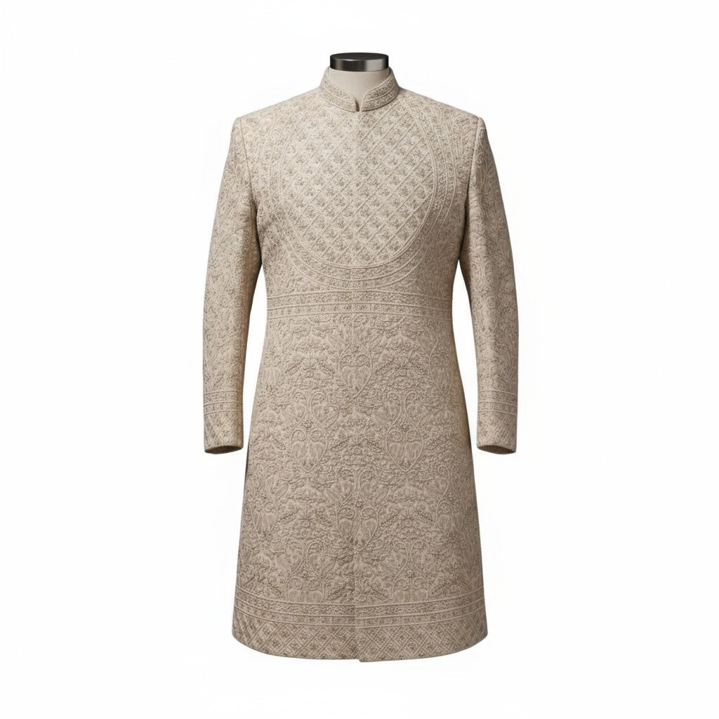 Ivory Hand-Embroidered Sherwani for Men – Royal Wedding Collection