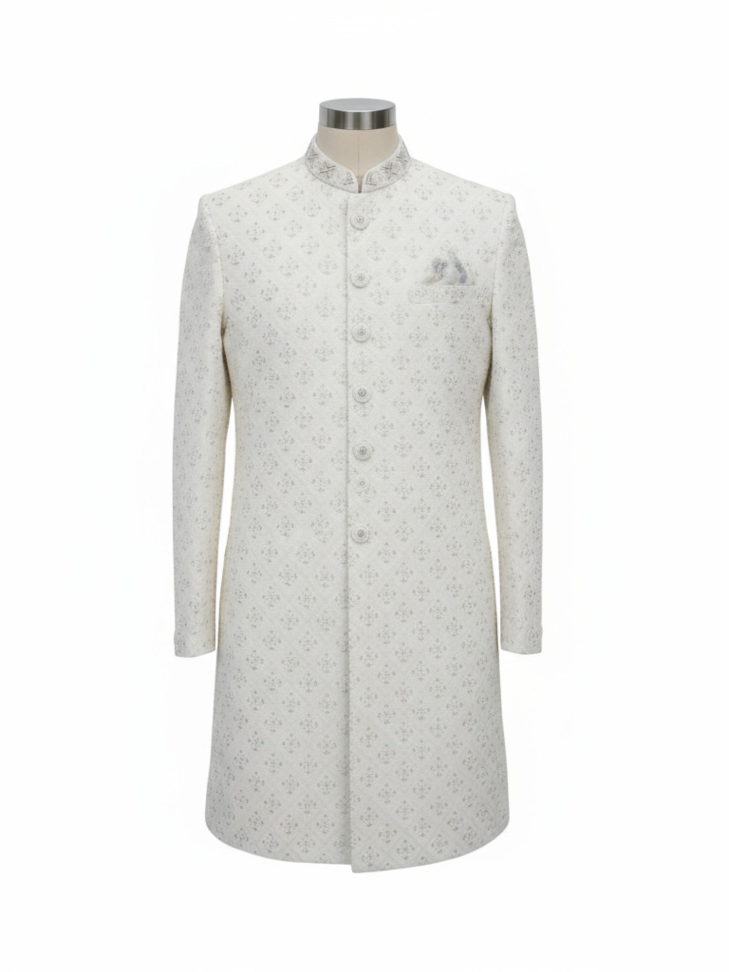 Classic Ivory Textured Sherwani for Men – Minimalist Groom Collection
