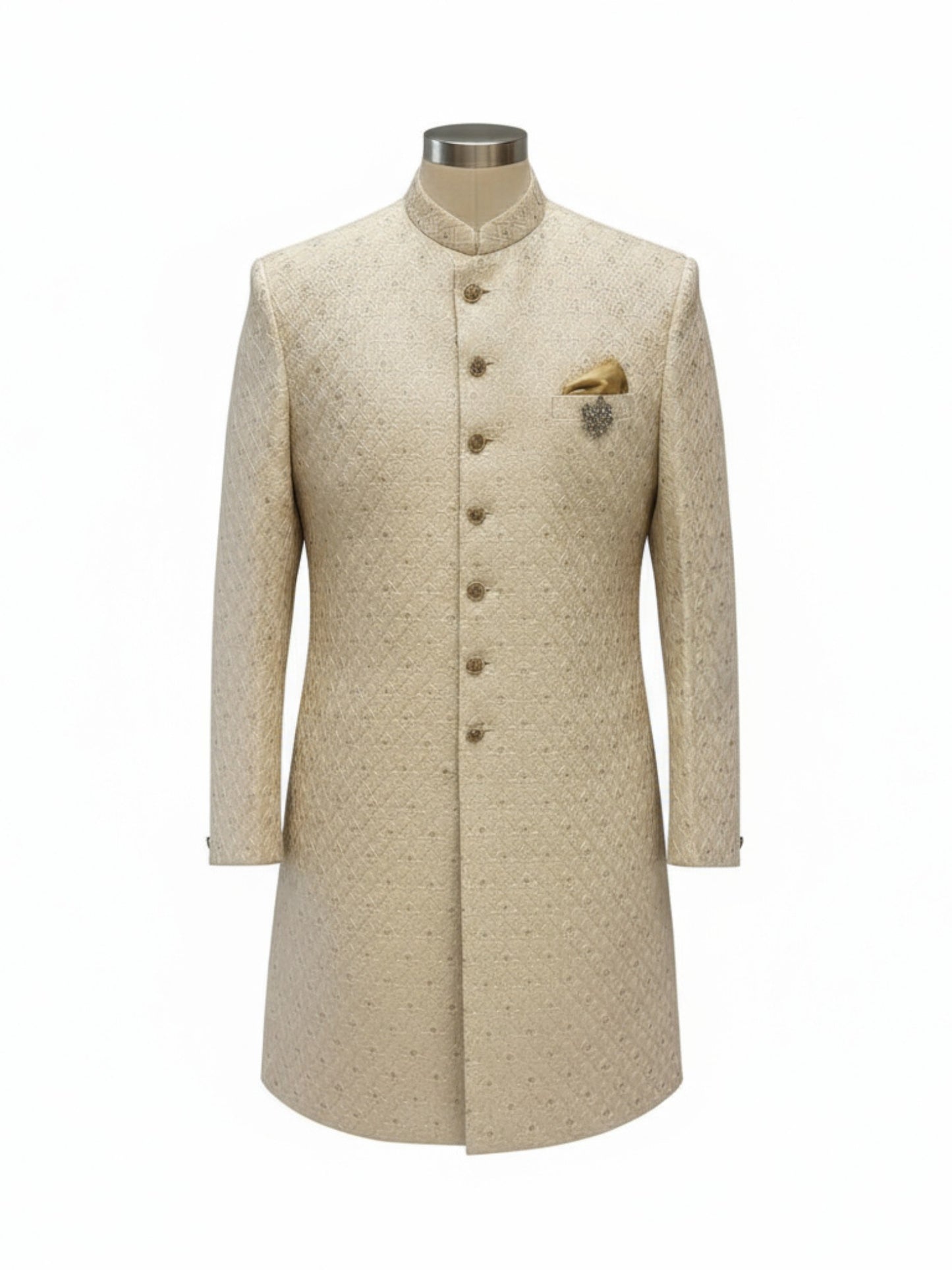 Champagne Gold Sherwani for Men – Elegant Handcrafted Wedding Ensemble