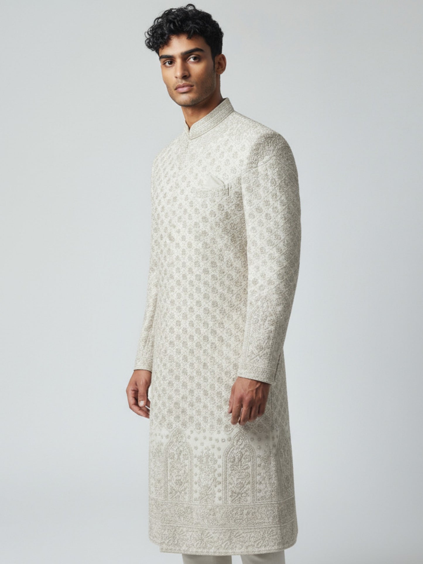 Ivory Designer Sherwani for Men – Handcrafted Embroidered Wedding Outfit