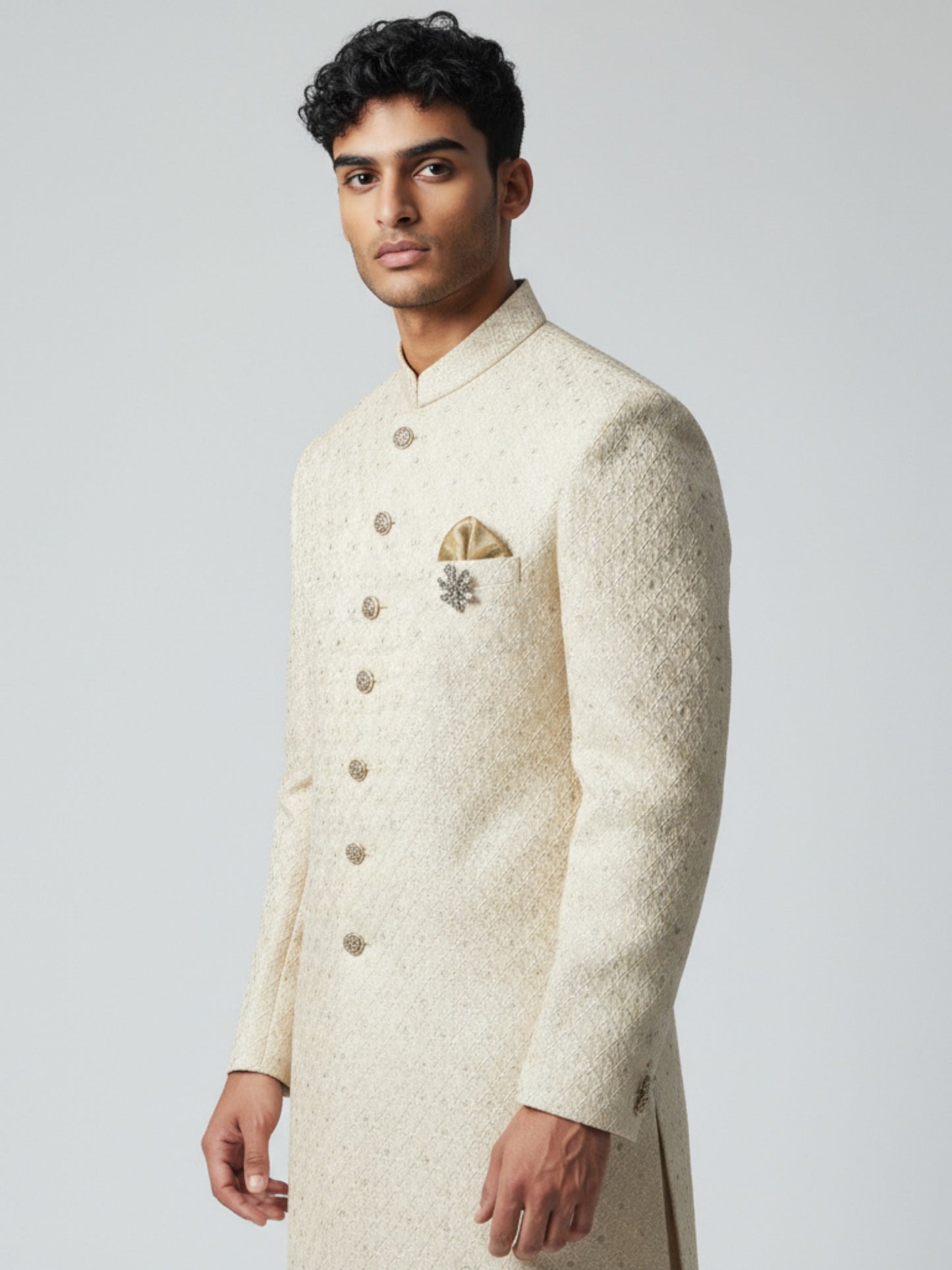 Champagne Gold Sherwani for Men – Elegant Handcrafted Wedding Ensemble