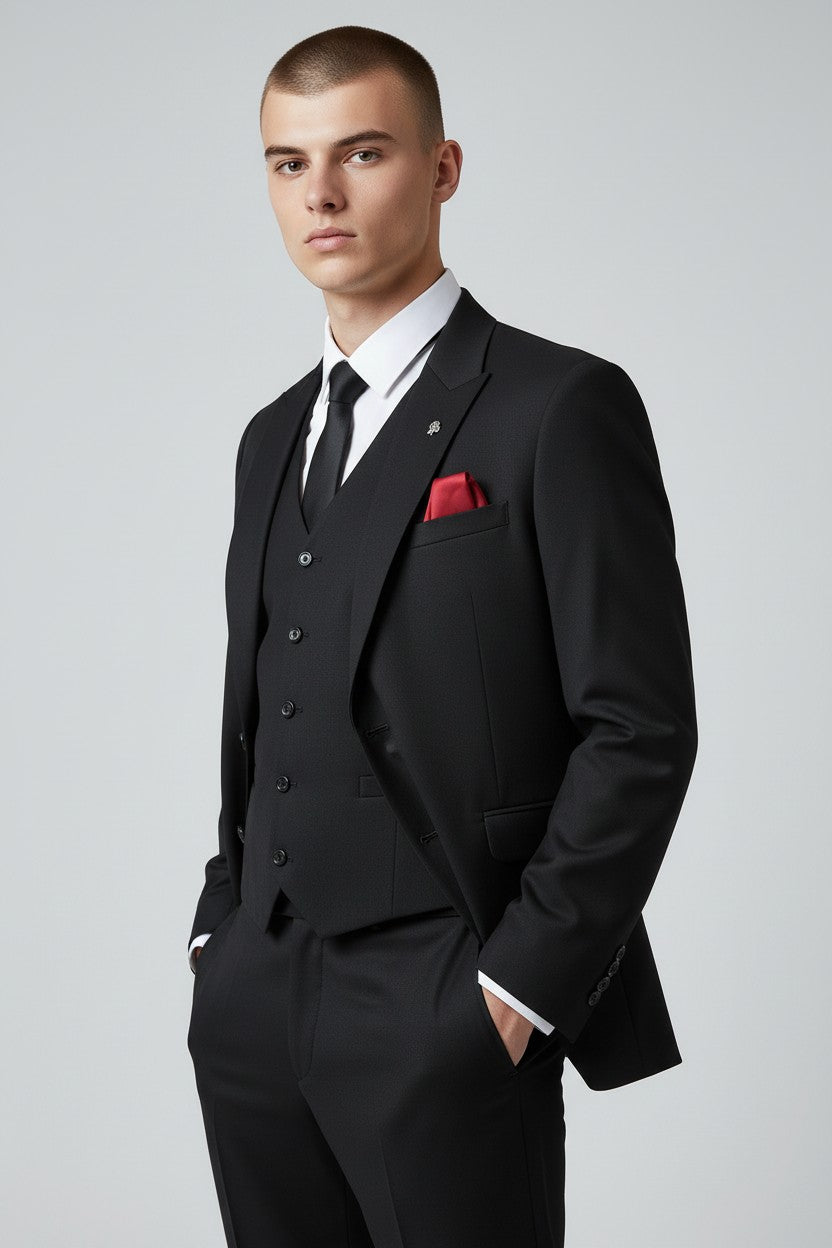 Men’s Classic Black 3-Piece Suit – Modern Fit Formal Wear