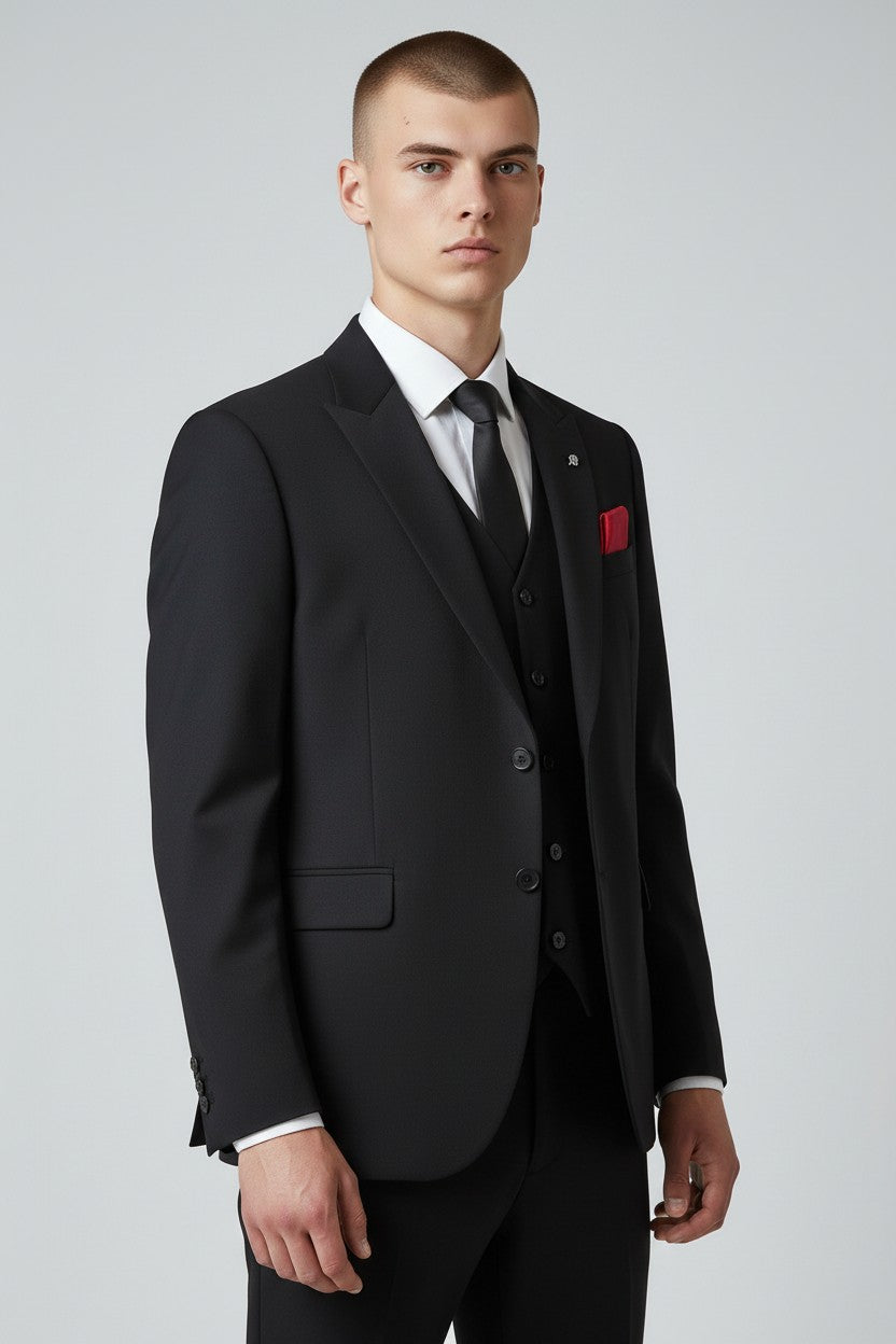 Men’s Classic Black 3-Piece Suit – Modern Fit Formal Wear