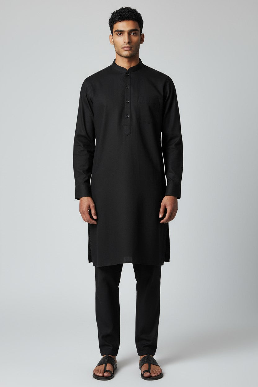Black Kurta Pajama for Men – Classic Solid Cotton Festive Outfit