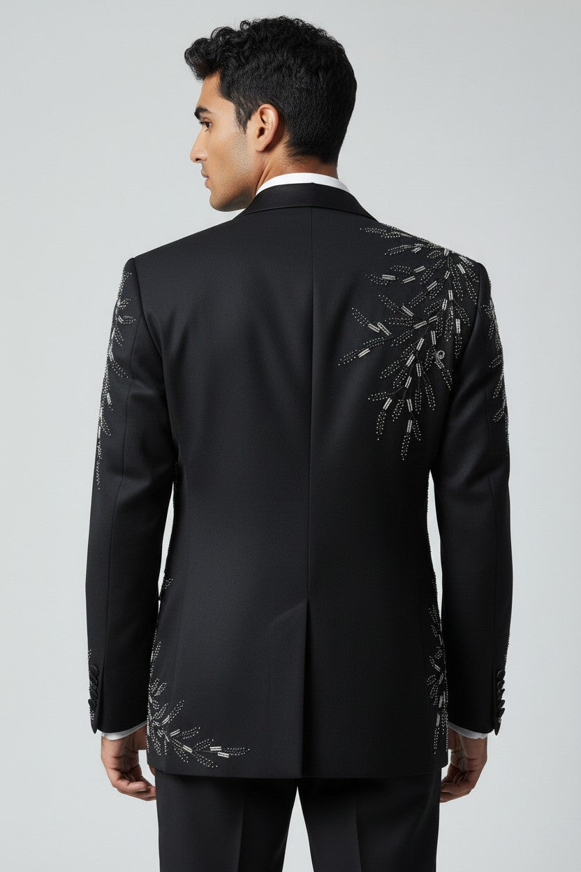 Black Luxury Asymmetric Embroidered Tuxedo Set